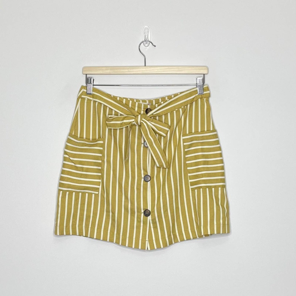 Altar'd State Mustard Yellow Striped Mini Skirt with Tie Waist